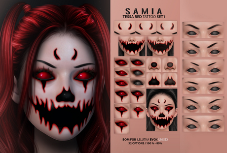 Second Life Marketplace - Samia - TESSA RED FACE TATTOO LELUTKA EVOX